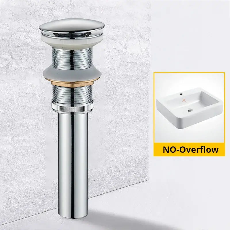 Chrome finished brass basin sink pop up drain with sleek cylindrical body and threaded sections for decorbites brass basin