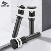 Modern black and gold brass basin sink pop up drain stopper with black matte finish and white rubber seal for decorbites brass basin