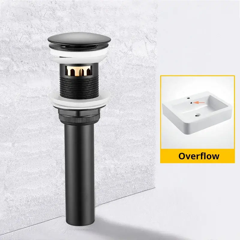Modern black and gold brass basin sink pop up drain with black matte finish and white rubber seal for decorbites brass basin