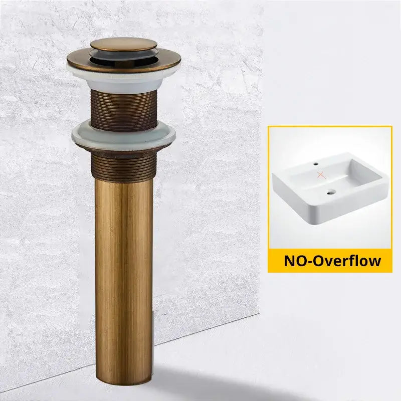 Modern black and gold brass basin sink pop up drain with fluted cylindrical body and ridged top cap decorbites brass basin