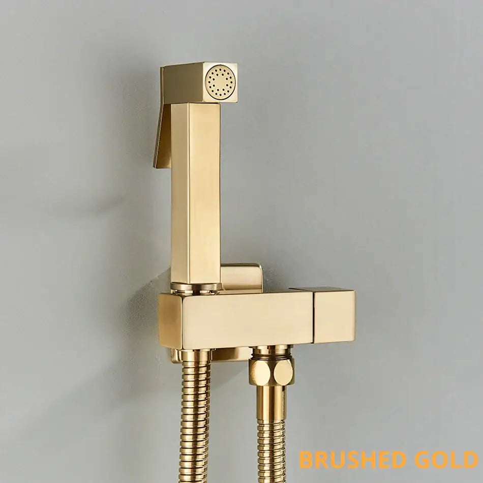 Brushed gold handheld showerhead with modern square nozzle for decorbites brass bidet faucet bathroom sprayer jet
