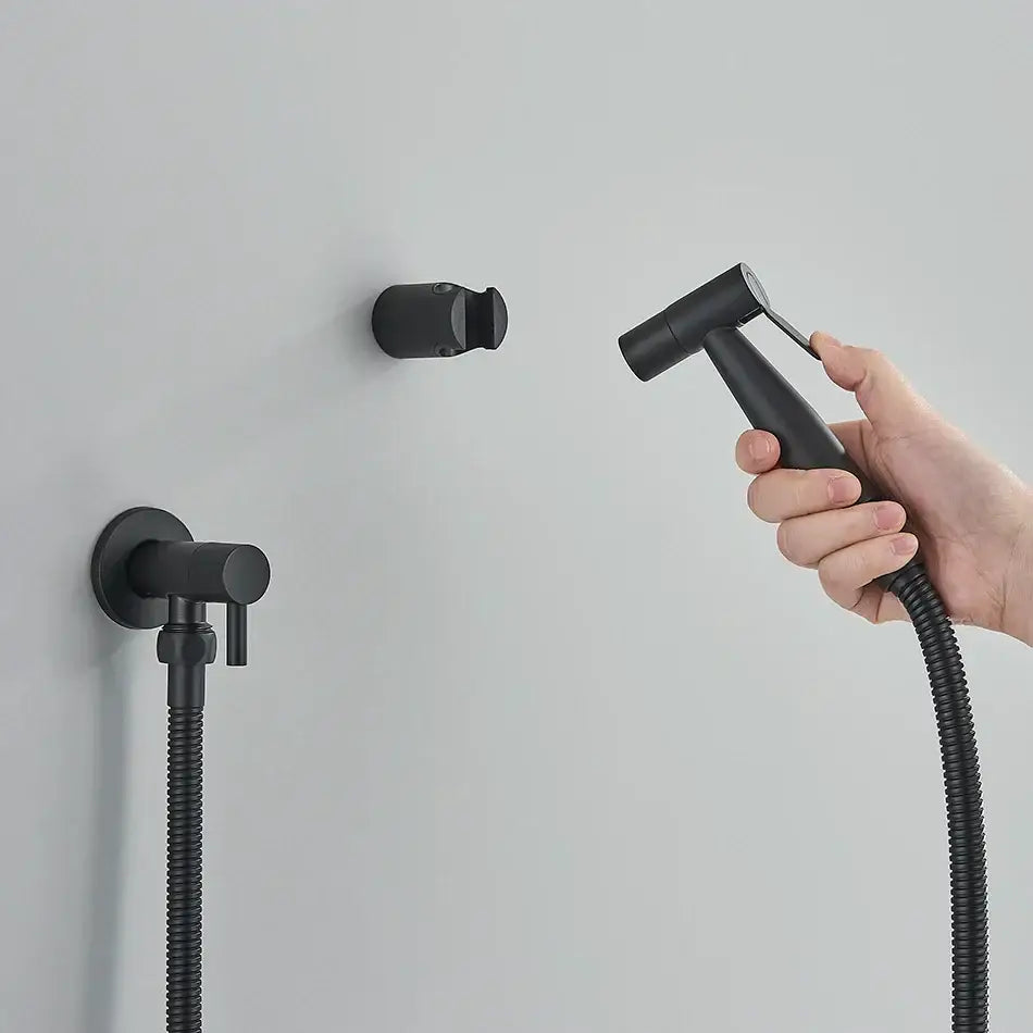 Modern black and gold decorbites brass bidet faucet with black matte handheld shower nozzle and flexible hose assembly