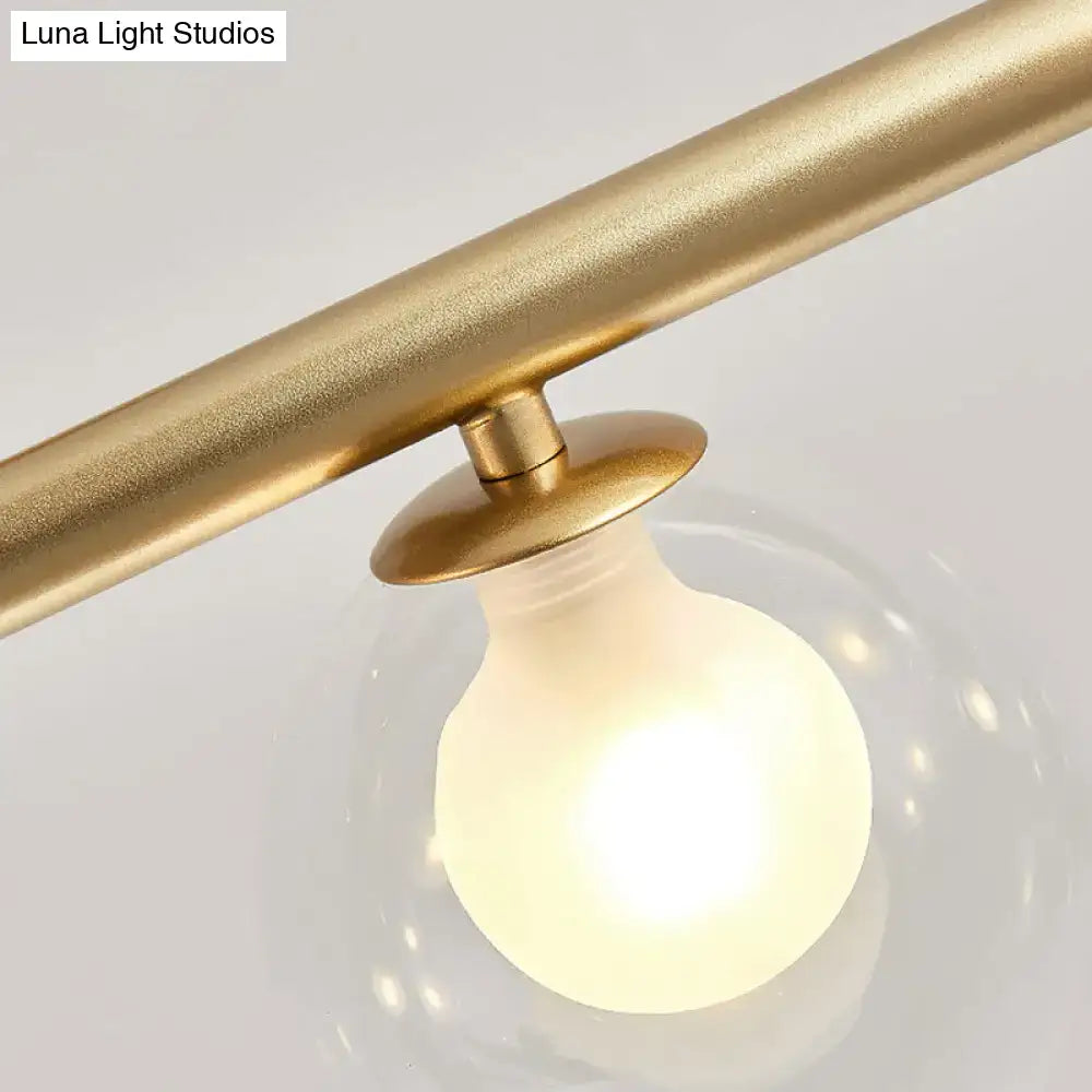 Modern black and gold bubble clear glass ceiling light with gold metal rod and frosted globe for clear glass island use
