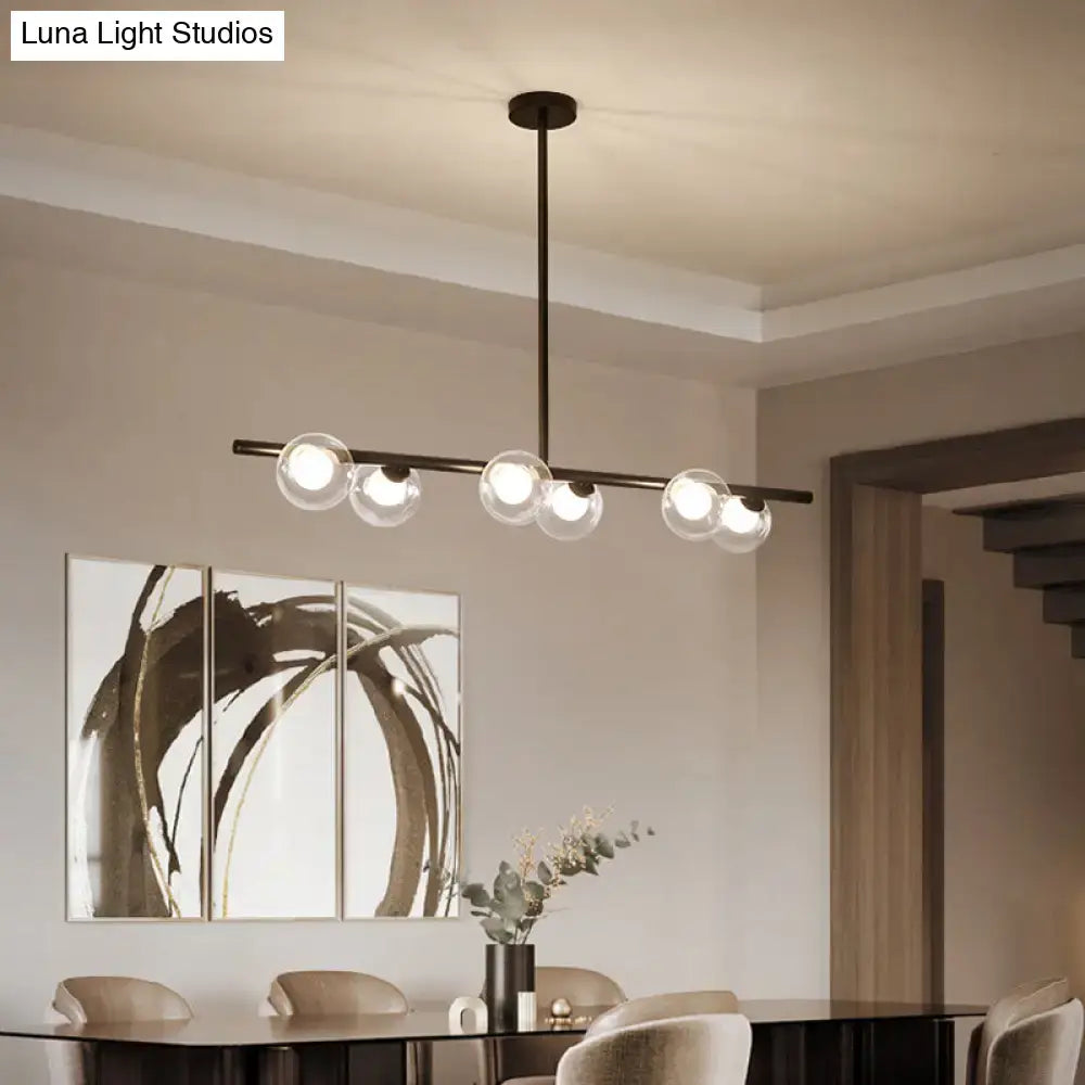 Modern black metal ceiling light with five bubble clear glass globe bulbs for dining room clear glass island use