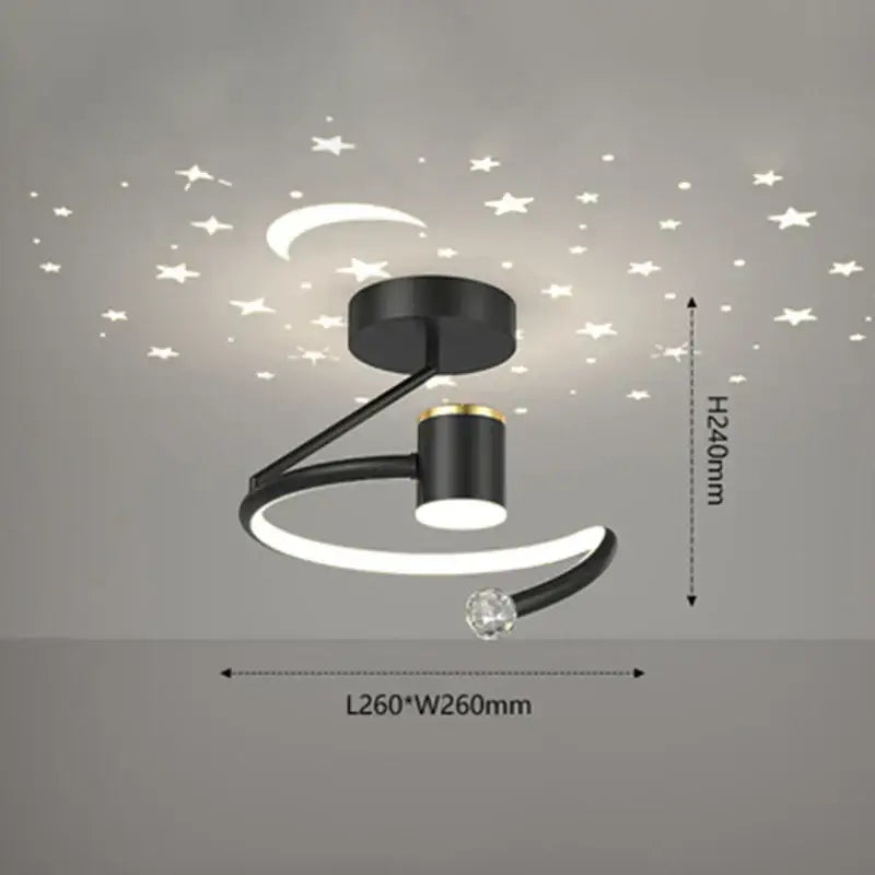 Modern black and gold celestial led ceiling lamp with curved design and illuminated crescent moon for bedroom decorbites ceiling lamp