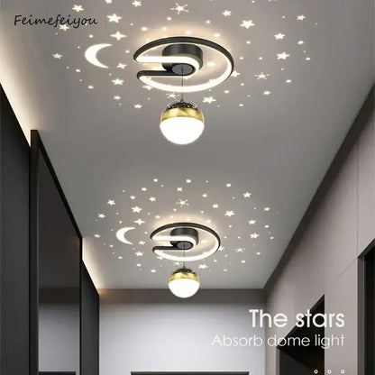 Modern black and gold celestial led ceiling lamp with spherical pendant and star moon pattern projection for bedroom decorbites led ceiling