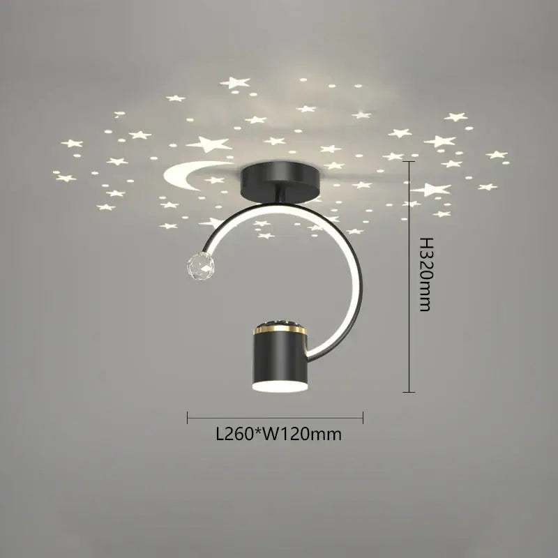 Modern black and gold celestial led ceiling lamp with crescent moon design and crystal accent for decorbites led ceiling decor