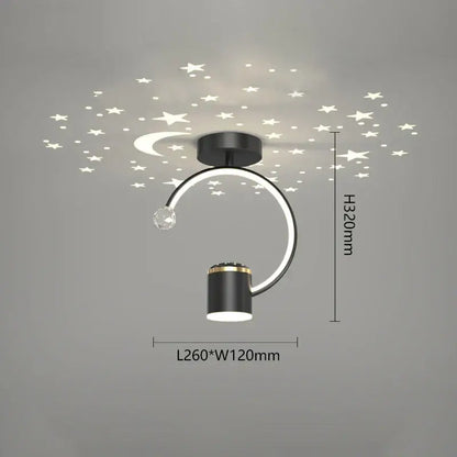 Modern black and gold celestial led ceiling lamp with crescent moon design and crystal accent for decorbites led ceiling decor