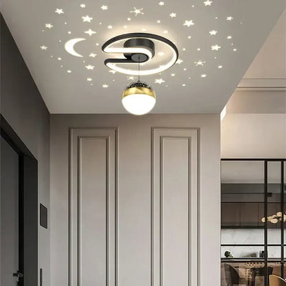 Modern black and gold ceiling lamp with crescent moon design and star-shaped lights decorbites led ceiling lamp