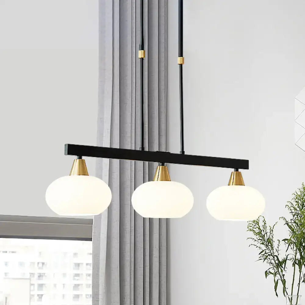 DecorBites black metal chandelier with three frosted white oval glass shades gold accents fixture height 220v-240v 110v-120v