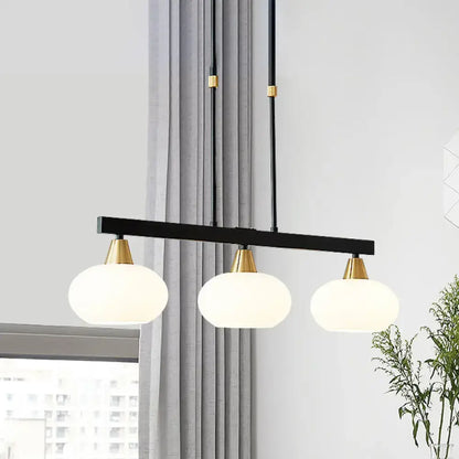 DecorBites black metal chandelier with three frosted white oval glass shades gold accents fixture height 220v-240v 110v-120v