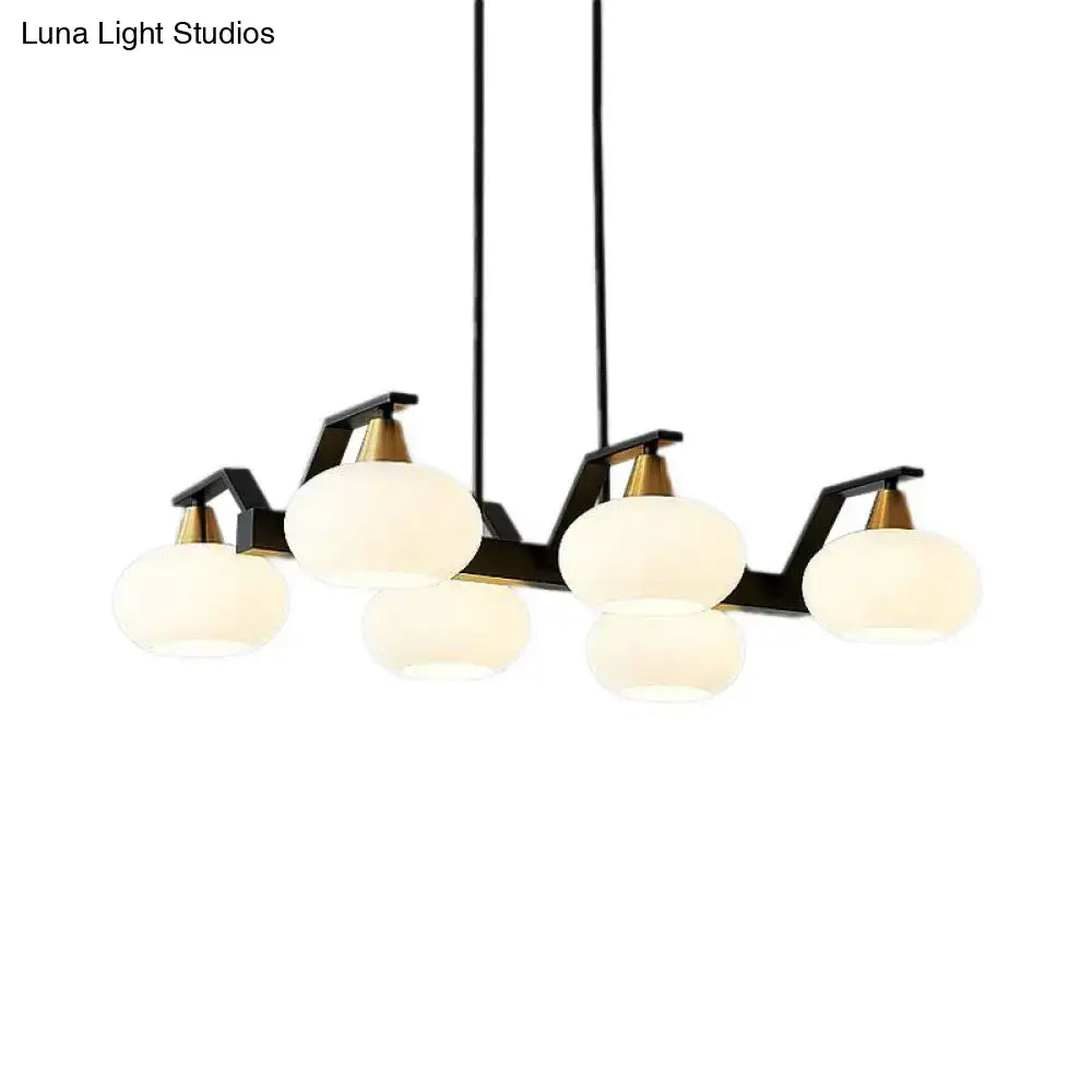 Decorbites black modern chandelier with five frosted white glass shades brass fixture height 220v-240v and 110v-120v compatible