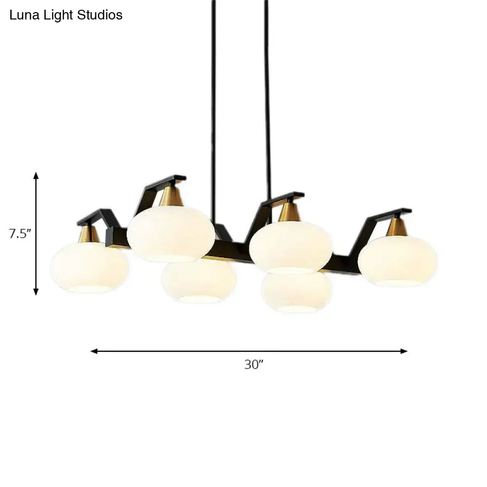 Decorbites™ black modern chandelier pendant with five frosted white oval glass shades suitable for 220v-240v use