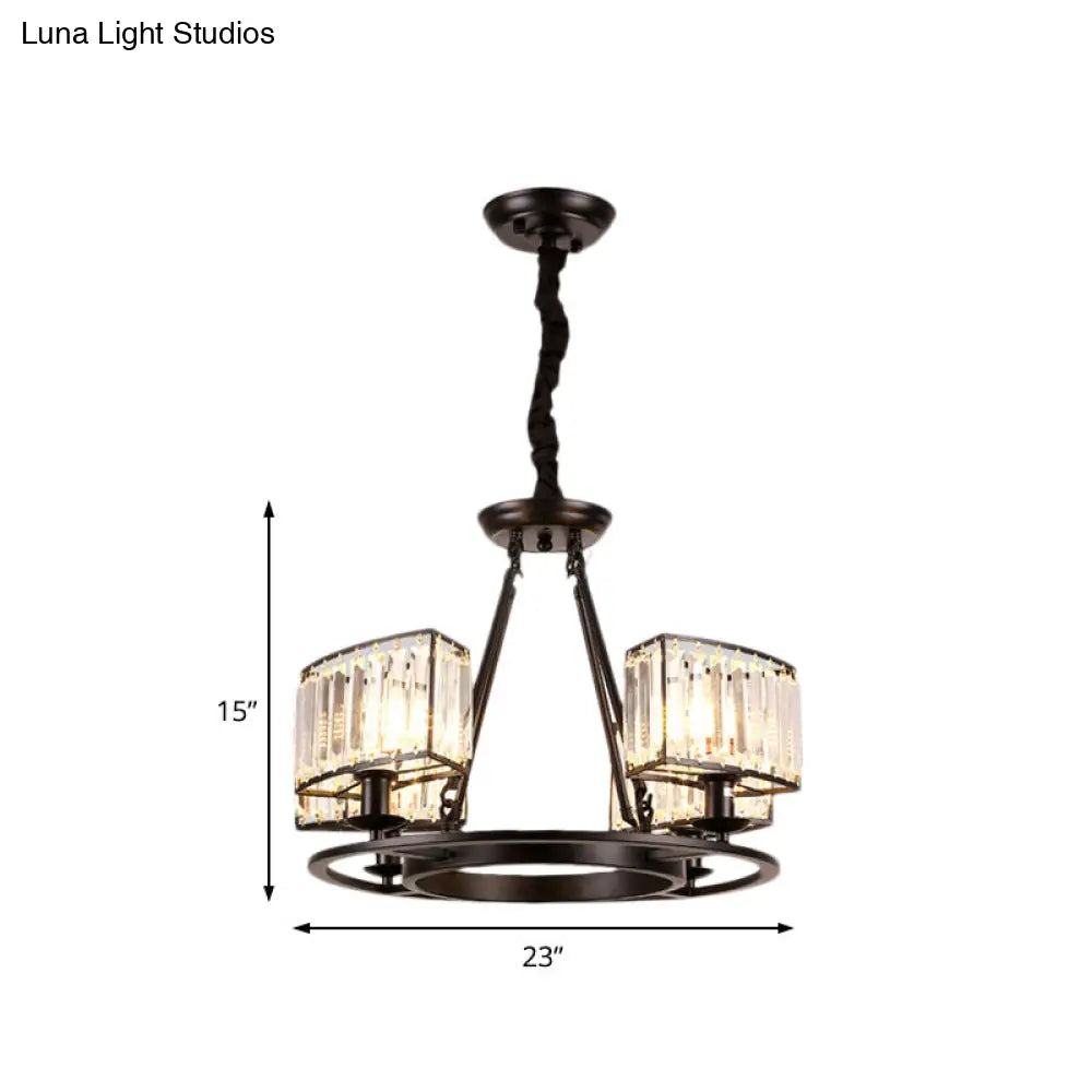 Lámpara de araña moderna circular de cristal negro y dorado con 4/6 luces - Lámpara colgante para dormitorio