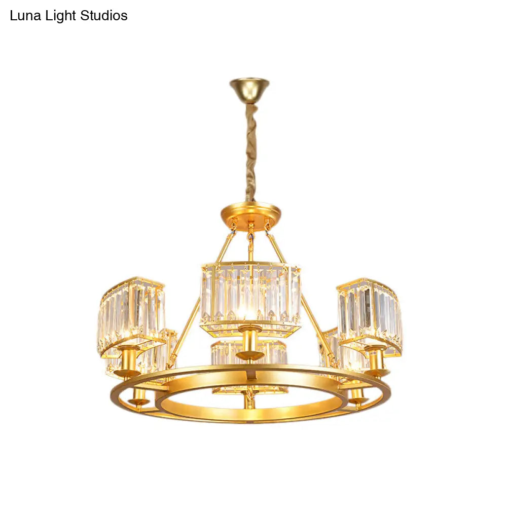 Lámpara de araña moderna circular de cristal negro y dorado con 4/6 luces - Lámpara colgante para dormitorio