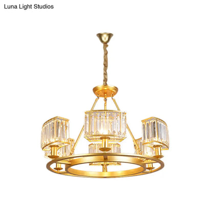 Lámpara de araña moderna circular de cristal negro y dorado con 4/6 luces - Lámpara colgante para dormitorio