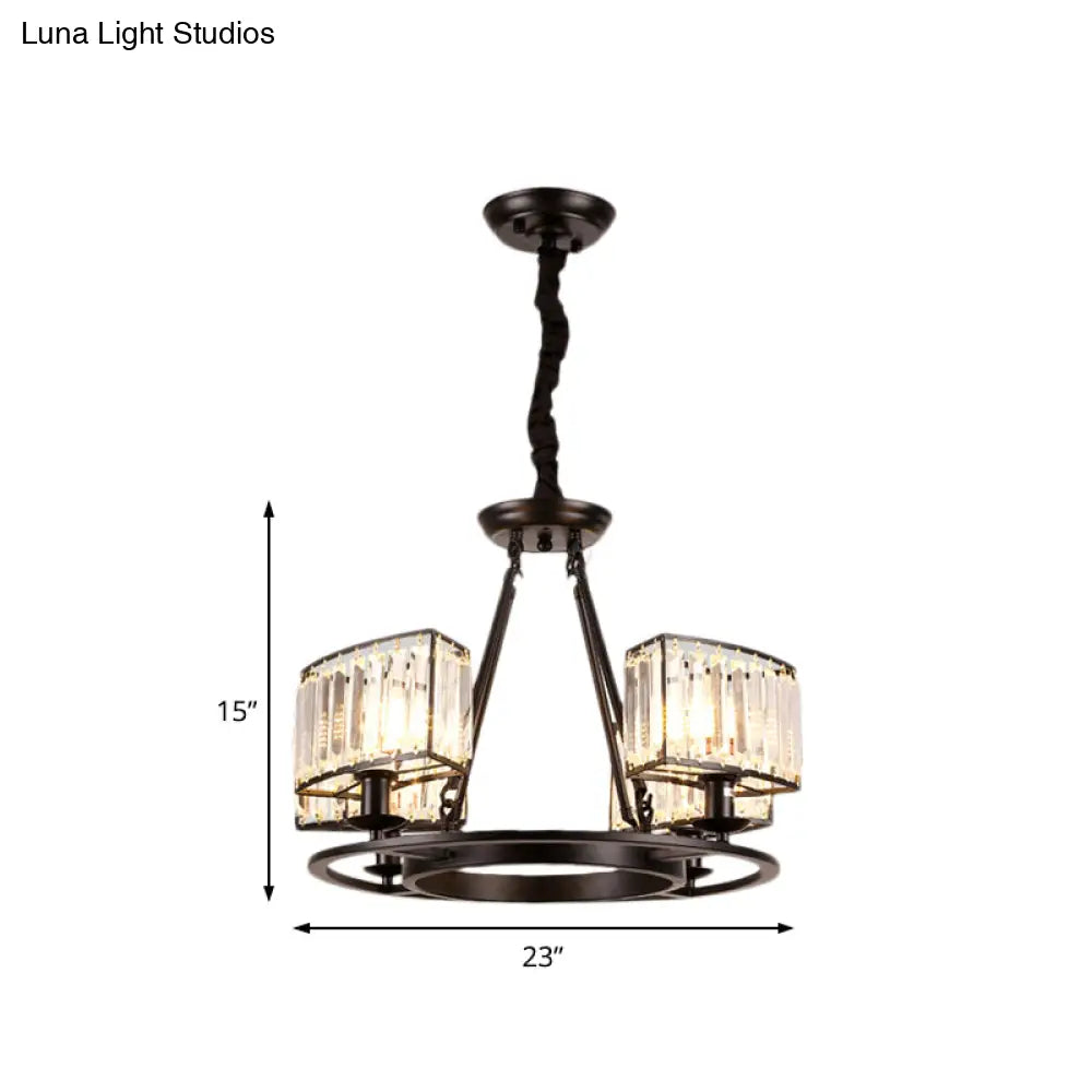 Lámpara de araña moderna circular de cristal negro y dorado con 4/6 luces - Lámpara colgante para dormitorio