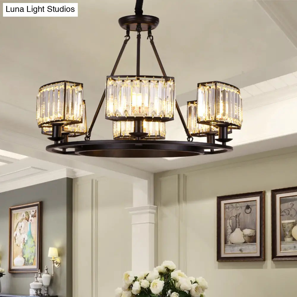 Lámpara de araña moderna circular de cristal negro y dorado con 4/6 luces - Lámpara colgante para dormitorio