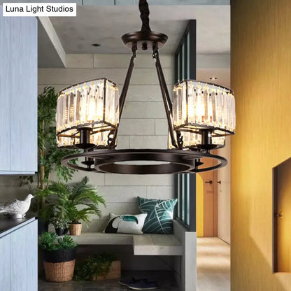 Lámpara de araña moderna circular de cristal negro y dorado con 4/6 luces - Lámpara colgante para dormitorio