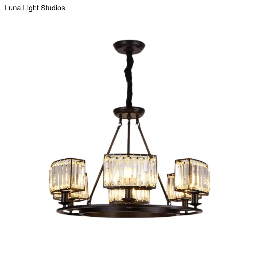 Lámpara de araña moderna circular de cristal negro y dorado con 4/6 luces - Lámpara colgante para dormitorio