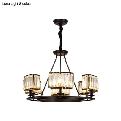 Lámpara de araña moderna circular de cristal negro y dorado con 4/6 luces - Lámpara colgante para dormitorio