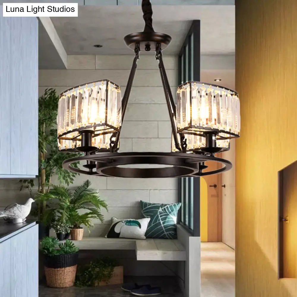 Lámpara de araña moderna circular de cristal negro y dorado con 4/6 luces - Lámpara colgante para dormitorio