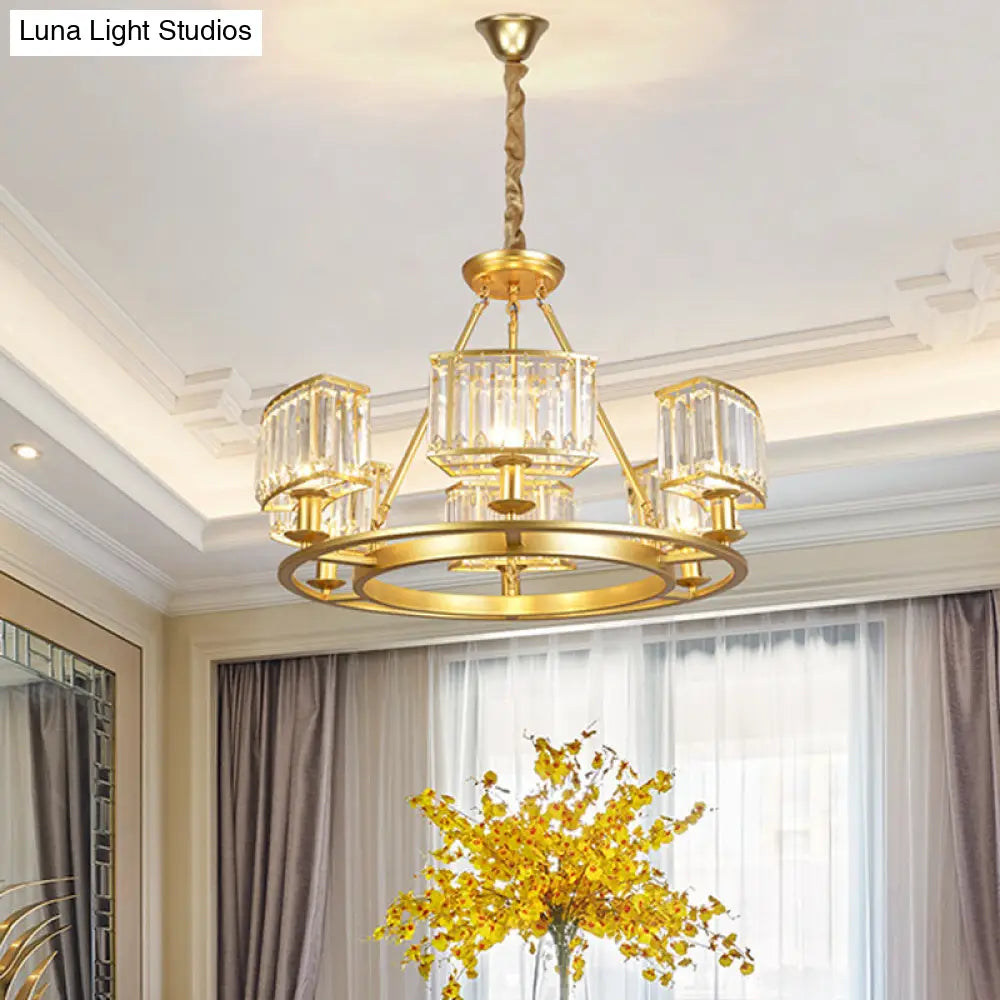 Lámpara de araña moderna circular de cristal negro y dorado con 4/6 luces - Lámpara colgante para dormitorio