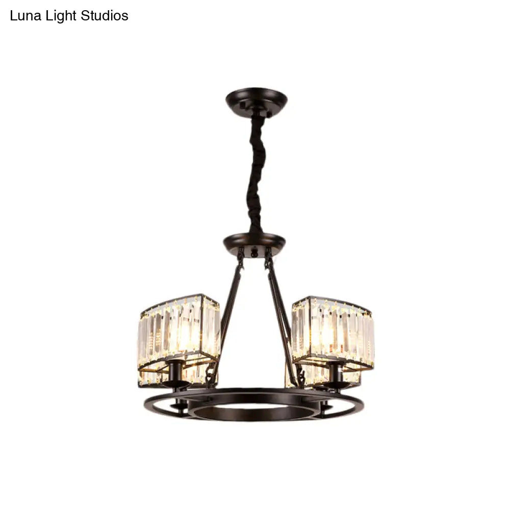 Lámpara de araña moderna circular de cristal negro y dorado con 4/6 luces - Lámpara colgante para dormitorio