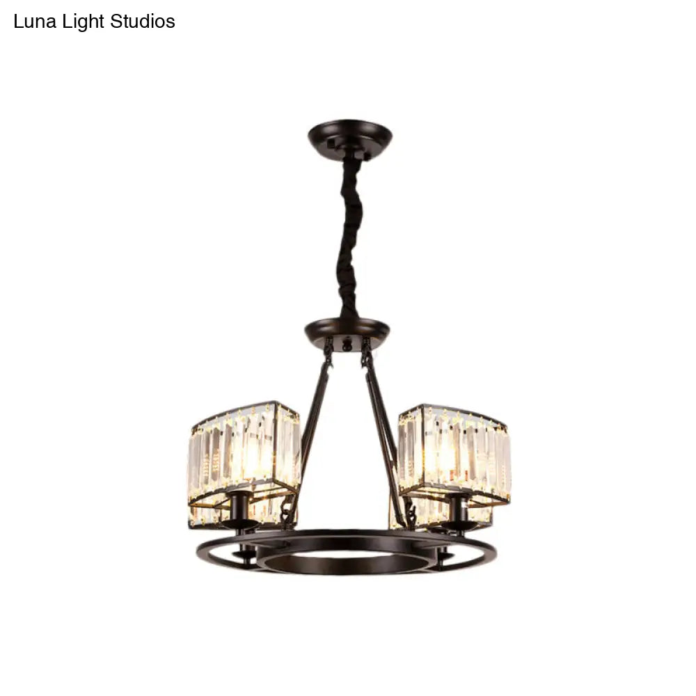 Lámpara de araña moderna circular de cristal negro y dorado con 4/6 luces - Lámpara colgante para dormitorio
