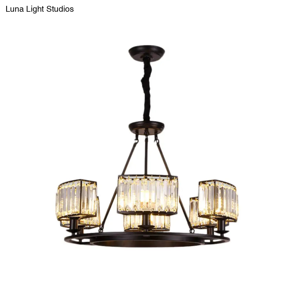 Lámpara de araña moderna circular de cristal negro y dorado con 4/6 luces - Lámpara colgante para dormitorio