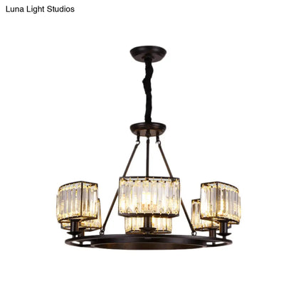 Lámpara de araña moderna circular de cristal negro y dorado con 4/6 luces - Lámpara colgante para dormitorio