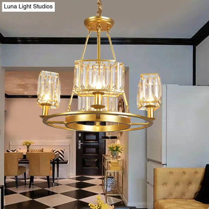 Lámpara de araña moderna circular de cristal negro y dorado con 4/6 luces - Lámpara colgante para dormitorio