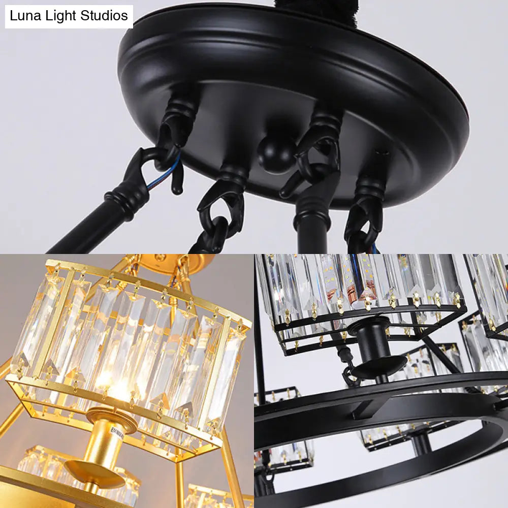 Lámpara de araña moderna circular de cristal negro y dorado con 4/6 luces - Lámpara colgante para dormitorio