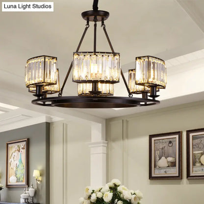 Lámpara de araña moderna circular de cristal negro y dorado con 4/6 luces - Lámpara colgante para dormitorio