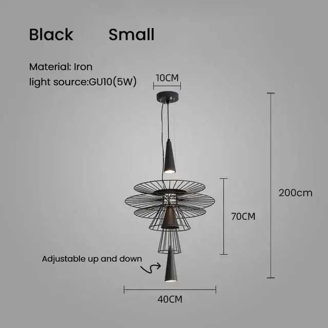 Modern black and gold circular iron pendant light with tiered wireframe design and three gu10 bulbs for dining room decorbites iron art room pendant light