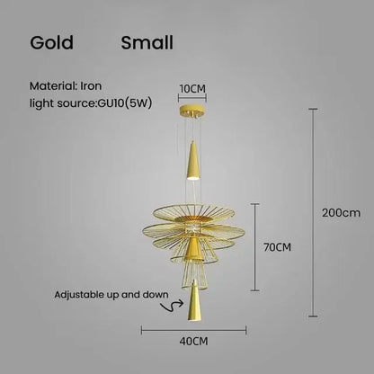 Modern black and gold iron pendant light with tiered circular frames and conical elements for dining room decorbites iron art