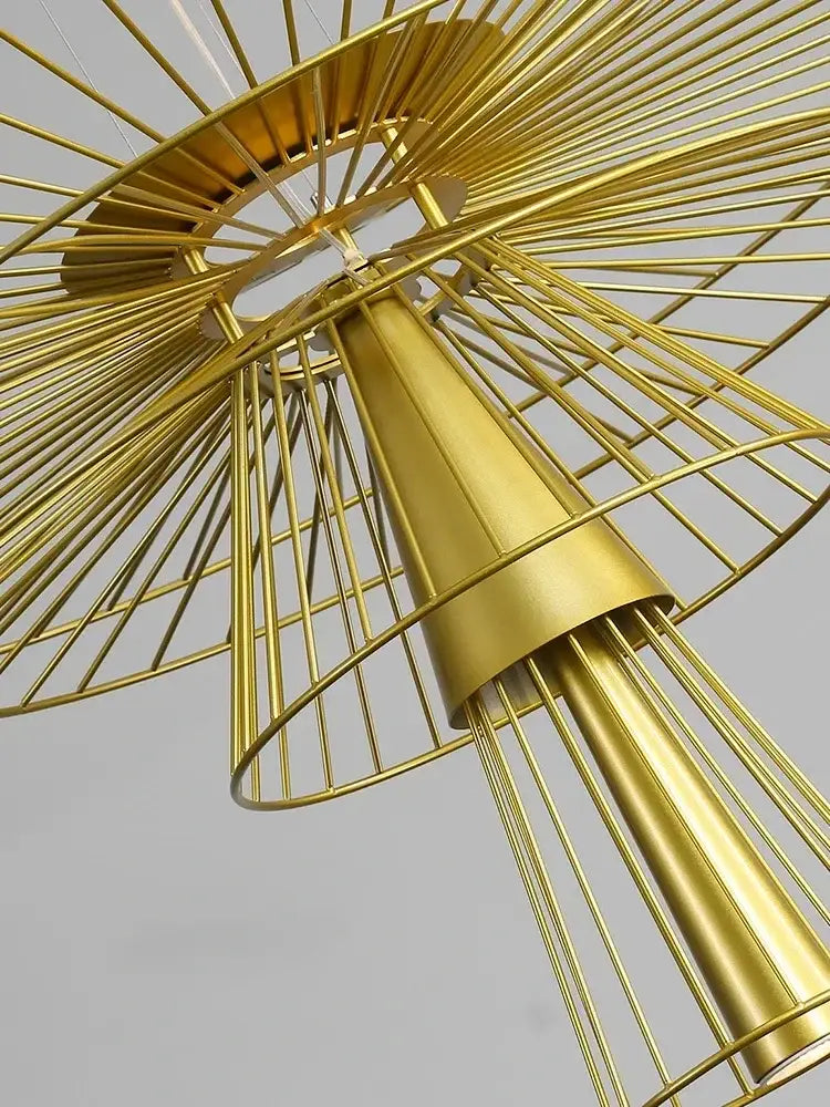 Modern black and gold circular iron pendant light with golden metallic sunburst tiered design for dining room decorbites iron art