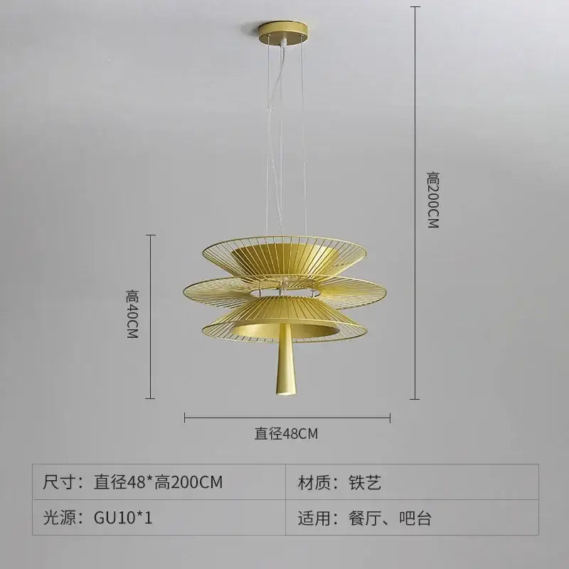 Gold-toned iron pendant light with layered petal wireframe design by decorbites iron art for room pendant light decor