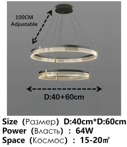 Modern black and gold circular pendant light with sleek metallic rings and decorbites black acrylic led accents for living room decor