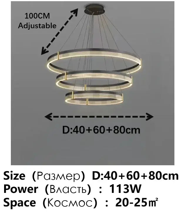 Modern black and gold pendant light with tiered black acrylic led rings for elegant living room decorbites decor