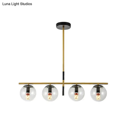 Modern brass and black pendant light with four clear glass globe shades for dining room 110v-240v use