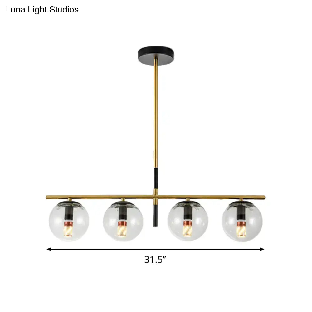 Modern black and gold pendant light with four clear glass globes for dining room 110v-240v use