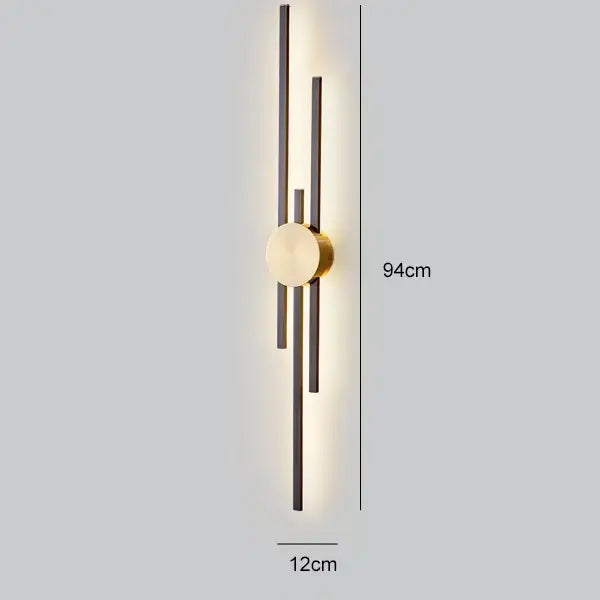 Modern black and gold decorbites copper wall light with circular fixture and vertical rods for bedroom wall light decor