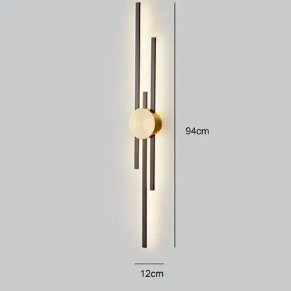 Modern black and gold decorbites copper wall light with circular fixture and vertical rods for bedroom wall light decor