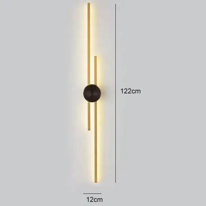 Modern black and gold copper wall light with gold-toned led sconce, minimalist design, and central black circular accent