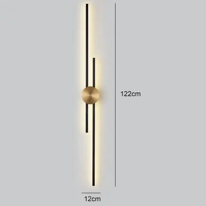 Modern black and gold copper wall light with sleek vertical bars and warm ambient light for bedroom decorbites copper wall light