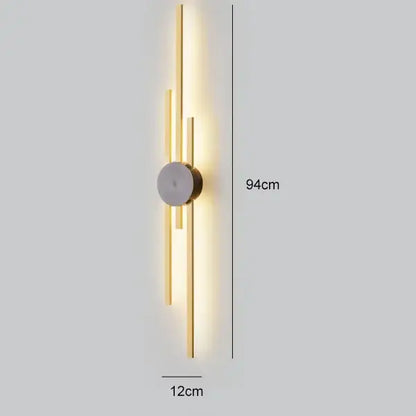 Modern black and gold copper wall light with vertical led bars and circular matte white accent for bedroom decorbites copper wall