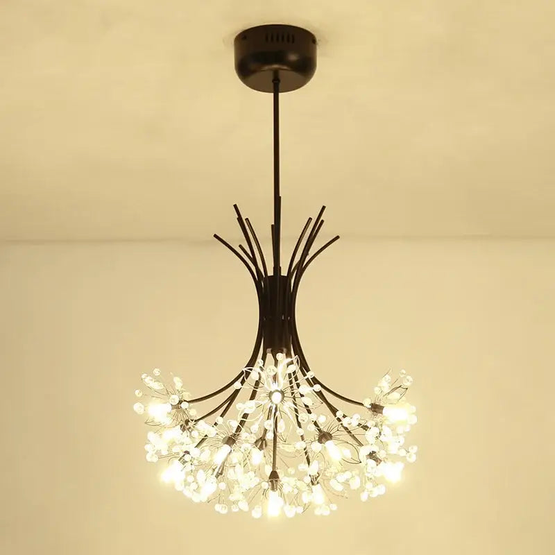Modern black metal dandelion shaped pendant light with glowing led lights decorbites crystal bouquet pendant decor