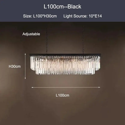 Modern black and gold crystal ceiling chandelier with clear prisms hanging from a chain for living room lighting