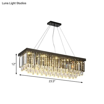 Decorbites modern chrome island pendant light with black rectangular frame and cascading clear crystal droplets 220v-240v 110v-120v